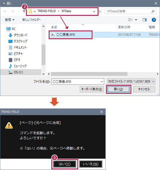 Q：［TREND-FIELD書込み（.XFD）］したデータを開きました。［逆打ち